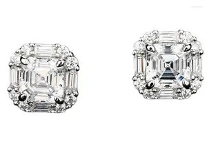 Pendientes de tuerca LongXin de Plata de Ley 925 con corte Asscher, piedras preciosas de rubí de moissanita creadas, pendientes simples para boda, regalo de joyería fina