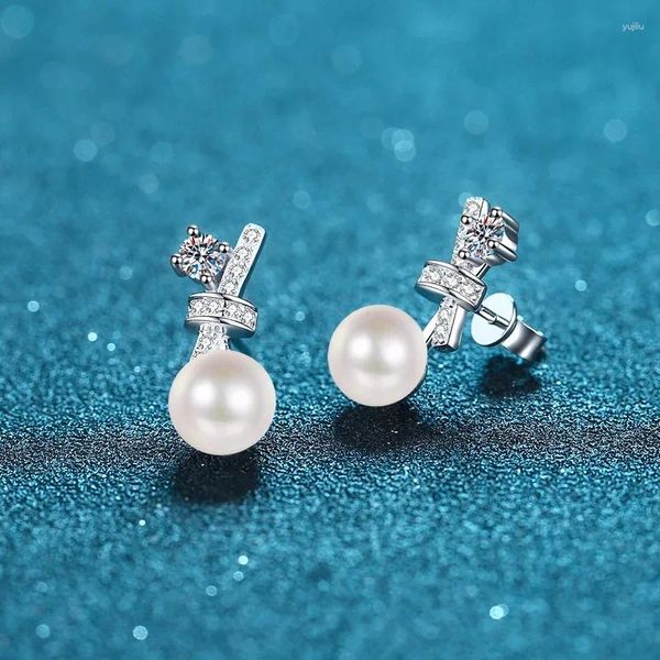 Boucles d'oreilles LORIELE perle de culture d'eau douce pour les femmes passent le Test de diamant véritable Moissanite boucle d'oreille mariée mariage boucles d'oreilles