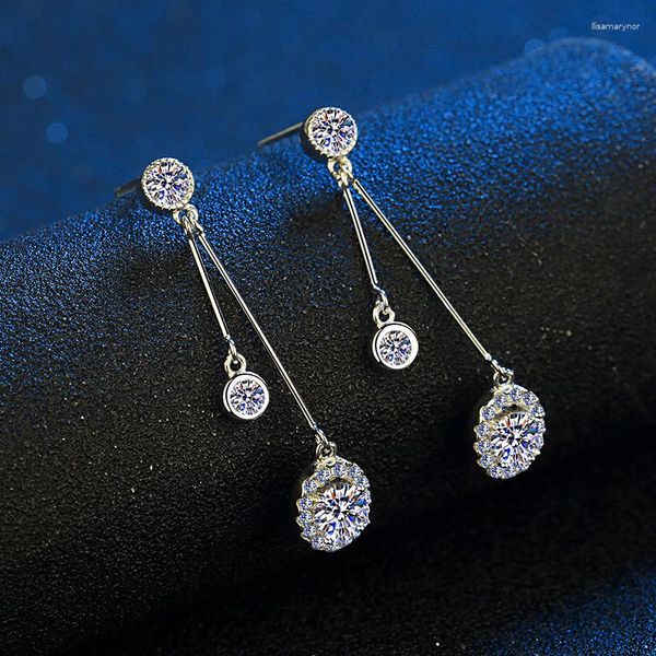 Pendientes LORIELE Moissanite de gota larga para mujer, Plata de Ley 925, brillante laboratorio, diamante, novias, dama de honor, colgantes