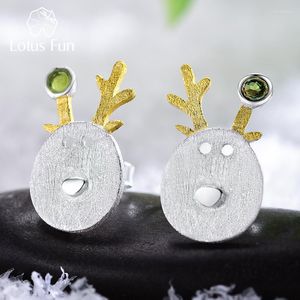 Stud Earrings Lotus Fun Real 925 Sterling Silver Natural Tourmaline Stone Fine Jewelry Christmas Joys Leuk rendier voor vrouwen