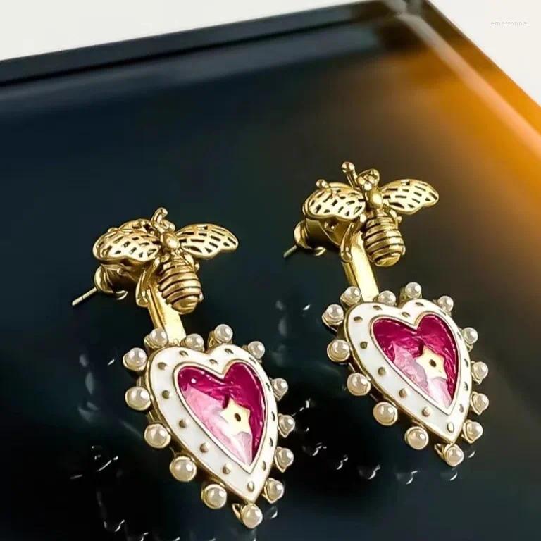 Stud Earrings Love Bee Light Luxury Pearl A Pair Of Wear Before And After