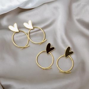 Boucles d'oreilles Amour Cercle Simple Géométrie Noir Blanc En Forme de Coeur Rétro Exagéré Mode Métal De Luxe Bijoux