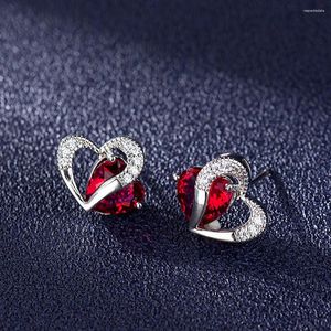 Boucles d'oreilles coeur d'amour rouge bleu cristal Zircon diamants pierres précieuses pour femmes or blanc couleur argent bijoux accessoires à la mode