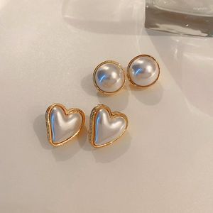 Boucles d'oreilles Amour Perle Ronde Acrylique 925 Argent Aiguille Doux Bureau Dame Belle Fille Petit Diamant Fête Rencontres Robe Vintage