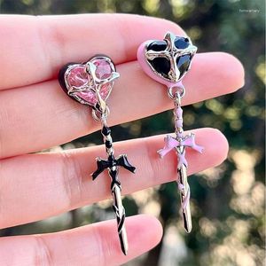 Stud-oorbellen zijn dol op zirkon bow-tie zwaardroze zwarte zwarte botsing lange valentijnsdag cadeau sieraden voor vrouwenpaar