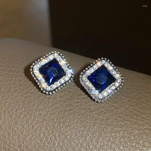 Boucles d'oreilles Lovelink mode brillant bleu foncé cristal carré pour les femmes classique Transparent Zircon filles fête bijoux