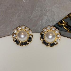 Boucles d'oreilles Lovelink Simple blanc simulé perle pour femmes Vintage cuir métal Style cercle boucle d'oreille fille fête accessoire