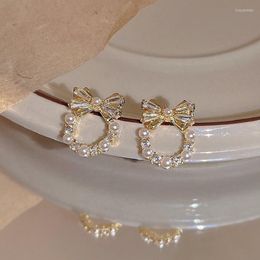 Boucles d'oreilles Lovelink doux mignon strass nœud pour femmes Baroque simulé blanc perle boucle d'oreille filles accessoire de mode