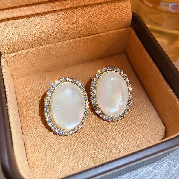 Boucles d'oreilles Lovelink à la mode grande sirène couleur perle ovale pour les femmes brillant Transparent Zircon boucle d'oreille filles bijoux cadeau