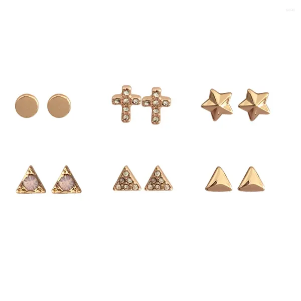 Pendientes de sementales encantadores lindo color dorado triángulo cross estrella redonda disco redondo 6 pares para mujeres joyas de moda