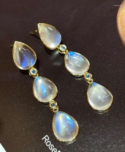 Boucles d'oreilles à tige LR Moonstone Fine Jewelry Solid 18k Gold Nature 13.3ct Drop For Women Presents