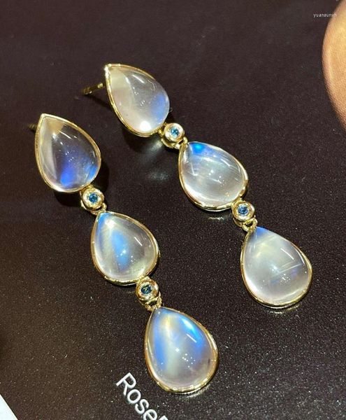 Boucles d'oreilles à tige LR Moonstone Fine Jewelry Solid 18k Gold Nature 13.3ct Drop For Women Presents