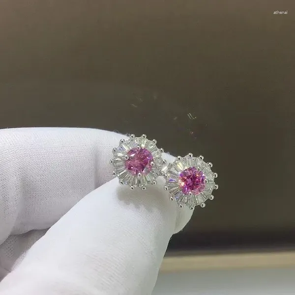 Pendientes de tuerca LRTYUWE Fidelity Pink Moissanite Diamond para mujer, Plata de Ley 925, joyería de regalo creada en laboratorio de boda a la moda