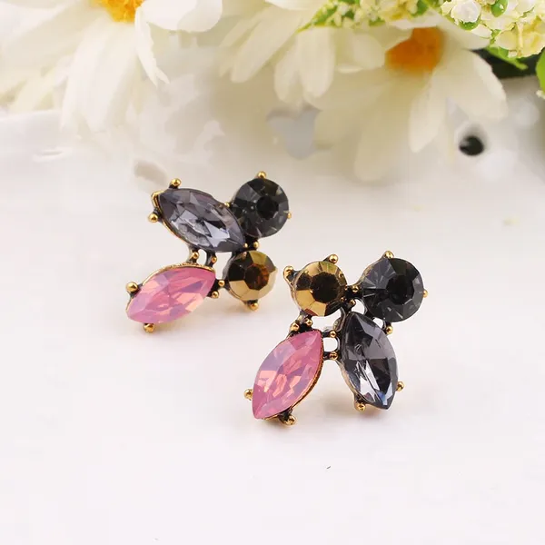 Pendientes de tuerca LUBOV Mini negro Rosa cristal piedra incrustada Color oro Metal Piercing elegante mujer joyería de fiesta