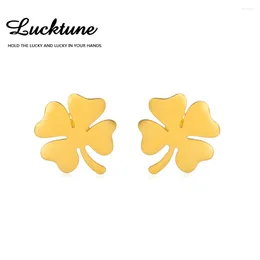Stud -oorbellen Lucktune Lucky Clover roestvrij staal goudkleur hart blad voor vrouwen trendy Koreaanse sieraden bruiloft cadeau