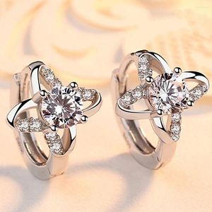 Boucles d'oreilles Lucky Clover Crystal Zircon Diamonds Gemone Clip On For Women White Gold Silver Color Bijoux Brincos Cadeaux