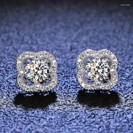 Stud -oorbellen Lucky Clover Zirkon/Moissanite Fine Jewelry 925 Sterling Silver Accessories Wedding Gift voor vrouwen GRA Certified