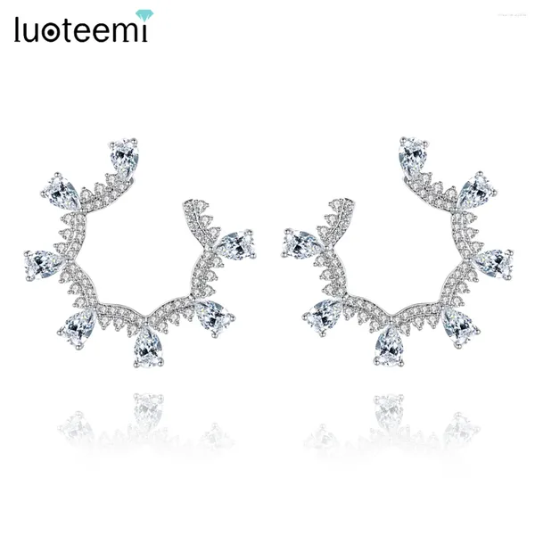 Pendientes de tuerca LUOTEEMI, pendientes redondos grandes y elegantes para mujer, moda coreana, múltiples circonitas transparentes, joyería de fiesta para chica, regalos de navidad