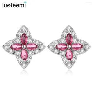 Boucles d'oreilles Stud Luoteemi Cross Shape Cumbic Zirconia Earring Brilliant Multicolor State Shiny CZ pour les femmes Decoration Fashion Party Gift