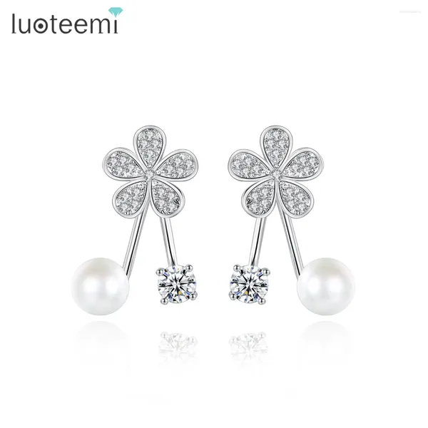 Boucles d'oreilles LUOTEEMI mignon fleur avant et arrière boucle d'oreille pour les femmes unique perle avec cristal mode 2023 tendance bijoux Pendientes