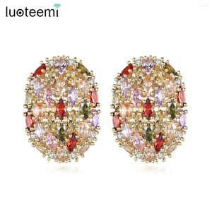 Stud-oorbellen Luoteemi mode champagne goudkleurige ei-vormige vrouwen multicolor kubieke zirkonia bruidsbruiens sieraden