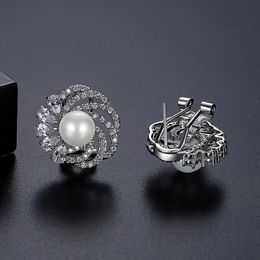Boucles d'oreilles LUOTEEMI Unique cubique zircone déclaration simulé incrusté perle mode à la mode pour les femmes fête mode quotidienne