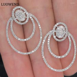 Boucles d'oreilles LUOWEND 18K or blanc mode deux styles d'usure forme vrais diamants naturels 1.48 carat pour les femmes fête