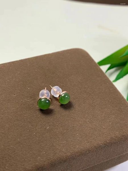 LURESH – boucles d'oreilles en Jade naturel, pierre ronde verte pomme, pierres précieuses en or 18 carats, cadeau personnalisé pour fille et femme