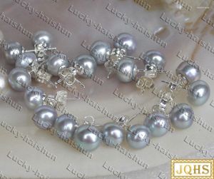 Boucles d'oreilles lustre 10 pièces 8mm perles d'eau douce rondes grises 925 argent Post C359 pour les femmes bijoux en gros