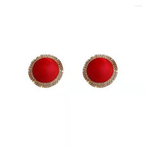 Boucles d'oreilles LuxHoney Vintage Chic S925 argent oreille-post plaqué or givré rouge perle strass pour les femmes OL en fête de bureau