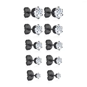 Boucles d'oreilles LUXUKISSKIDS 5 paires/lots ensembles de boucles d'oreilles noires femmes fille vente en gros en acier inoxydable taille mixte 3mm à 7mm zircon cubique rond