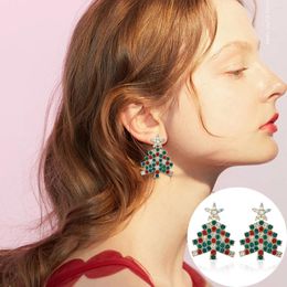 Boucles d'oreilles luxueuses en forme d'arbre de noël pour filles, strass en cristal, goutte de noël, tendance, bijoux de fête, cadeaux de vacances