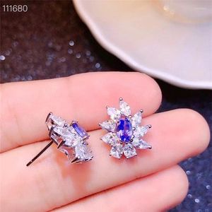 Stud -oorbellen luxueuze dikke kwastjes S925 Silver Natural Blue Tanzanite Gemstone vrouwen meisje verjaardagsfeestje cadeau sieraden