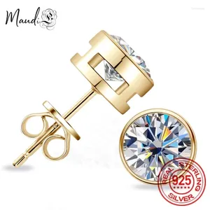 Stud -oorbellen Luxe 925 SILVER MOISSANIET EARRING ORIGINEER Certified Verzameld geel goud 2ct Diamond voor vrouwen Men Sieraden