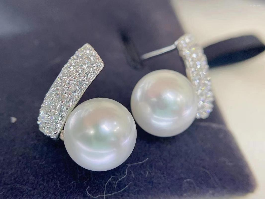Stud Earrings Luxury 925 Silver Real Natural Freshwater White Pearl 10-11mm Round No Flaw Strong Light Fine Party Women Jewelry
