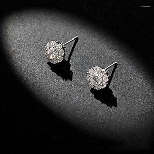 Boucles d'oreilles de luxe 925 en argent Sterling fleur ronde diamant simulé pour les femmes bijoux Femme Boucle D'oreille Femme