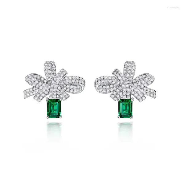 Boucles d'oreilles de luxe en argent sterling 925 créé Moissanite diamant émeraude pierre précieuse pierre de naissance arc clous d'oreille pour les femmes bijoux fins