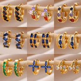 Boucles d'oreilles de luxe en Zircon bleu pour femmes, en acier inoxydable, Design tendance, bijoux de noël gothiques, Aretes Mujer, 2023