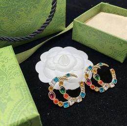 Pendientes de botón Diseñador de marca de lujo Color vintage Diamante Piedra preciosa Pendiente de moda Banquete de boda Navidad Alta calidad con caja y sello