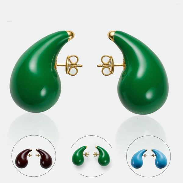 Boucles d'oreilles de luxe grosses gouttes d'eau émail gouttelettes d'eau creuses pour femmes bijoux en acier inoxydable hypoallergénique boucle d'oreille lumière