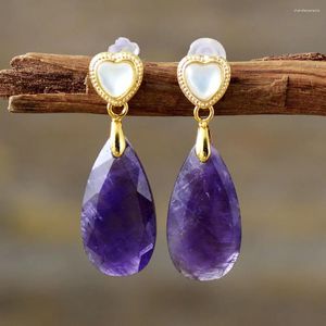 Boucles d'oreilles Stud Luxury Classic Teardrop Heart Femmes Jeusine des amethystes