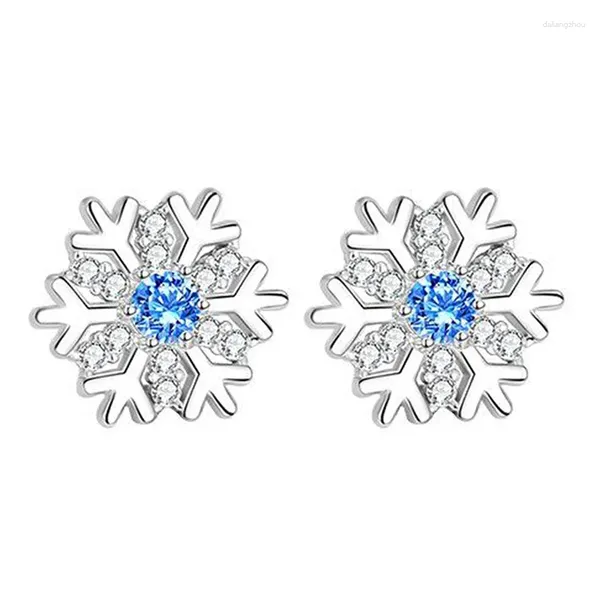 Pendientes de tuerca de lujo con circonita de cristal y copo de nieve para mujer, pendiente con dije de diamantes de imitación brillantes, joyería de Feliz Navidad para niña