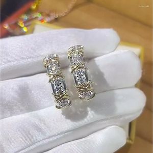 Oorknopjes Luxe ontwerp 925 sterling zilver Duo Cross Full Diamond Ear Lab-grown Circle Hoop Huggies Earring Hoge sieraden