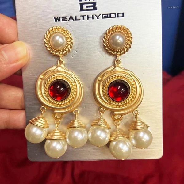 Boucles d'oreilles de luxe Dubai bijoux Vintage perle gland fête femmes ronde géo déclaration pendentif accessoires Brinco