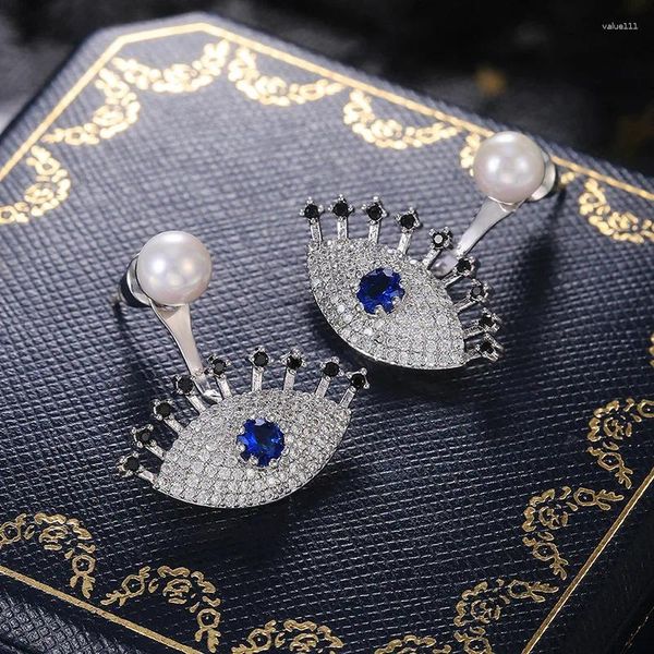 Pendientes de tuerca de lujo para mujer, Ojos de Ángel exagerados, perla, circonita, regalo exquisito, joyería para fiesta de compromiso, venta al por mayor