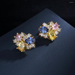 Boucles D'oreilles De Luxe Exagérée Couleur Zircon Coeur Pour Les Femmes Cristal S925 Argent Aiguille De Fiançailles De Mariage