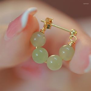 Stud Oorbellen Luxe Mode Kwastje Groene Jade Ronde Kraal Piercing Hoop Earring Voor Vrouwen Feest Valentijnsdag Cadeau Sieraden Pendientes Mujer