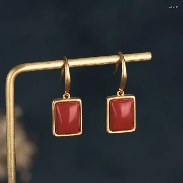 Boucles d'oreilles de luxe pour femmes, pierre rouge, mode, couleur or, bijoux de mariage, Vintage, Double pour femmes