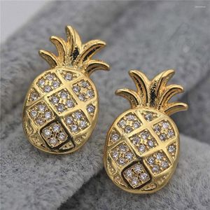 Stud Oorbellen Luxe Voor Vrouwen Goud Kleur Chique Ananas Fruit Bladvorm Oorbel Met Zirkoon Modieuze Ornament