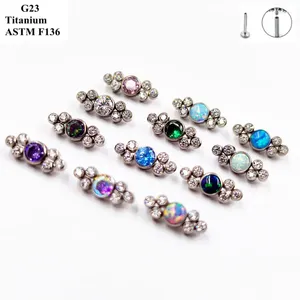 Boucles d'oreilles de luxe en titane G23, fabricants de clous d'oreille, expédition d'une variété de couleurs en Zircon et opale, bijoux de perçage en os